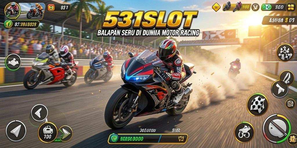 Gameplay menakjubkan di 531SLOT menampilkan aksi balapan motor.