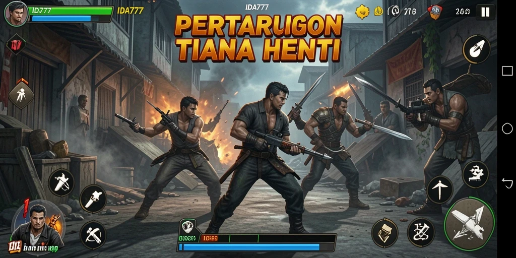 Tangkapan layar IDA777 menampilkan aksi pertarungan spektakuler dan lingkungan yang dinamis.