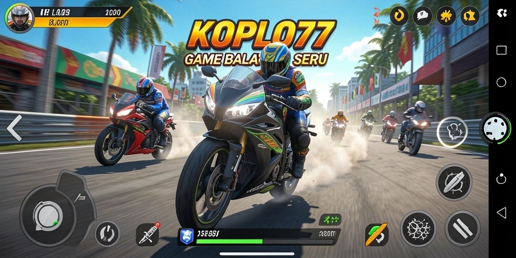Tangkapan layar gameplay KOPLO77 dengan aksi balap motor yang menegangkan.