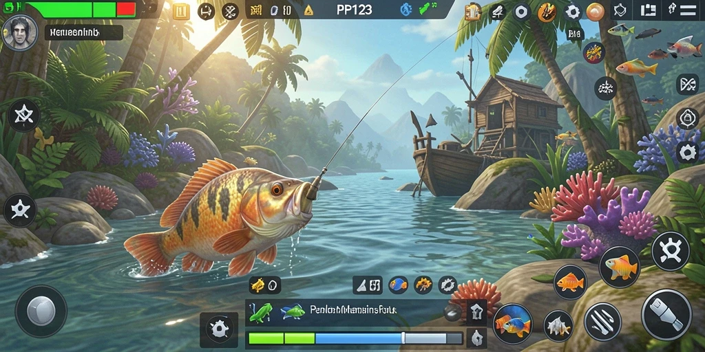 Tangkapan ikan besar dalam gameplay PP123 yang menantang.