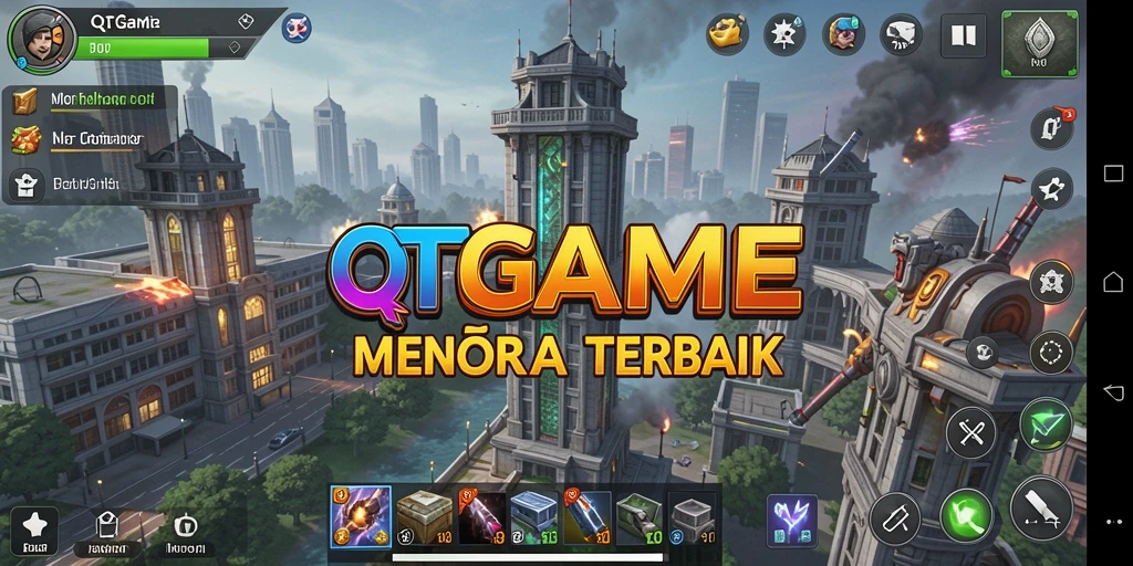 Screenshot menunjukkan aksi seru dalam QTGAME Tower Defense.