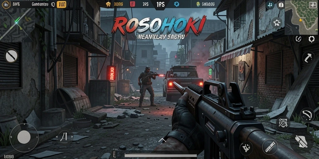Screenshot utama ROSOHOKI menampilkan aksi mendebarkan dalam gameplay TPS.