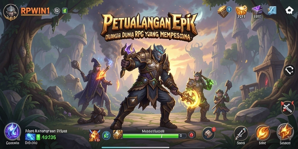 Screenshot utama RPWIN1 menunjukkan aksi pertarungan di dunia RPG yang fantastis.